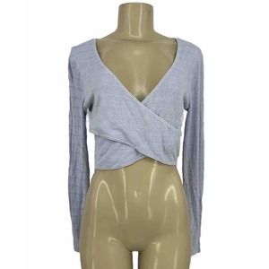 American Eagle Medium Women Cropped Top Faux wrap front long sleeve V-neck 14-3